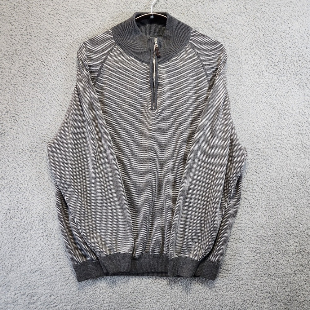 Tahari Quarter Zip‎ Mens XXL Sweater Geometric Pattern Gray Wool Blend Casual